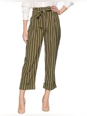 J.O.A. Green/Maroon Stripe Tie-Waist Crop Pants